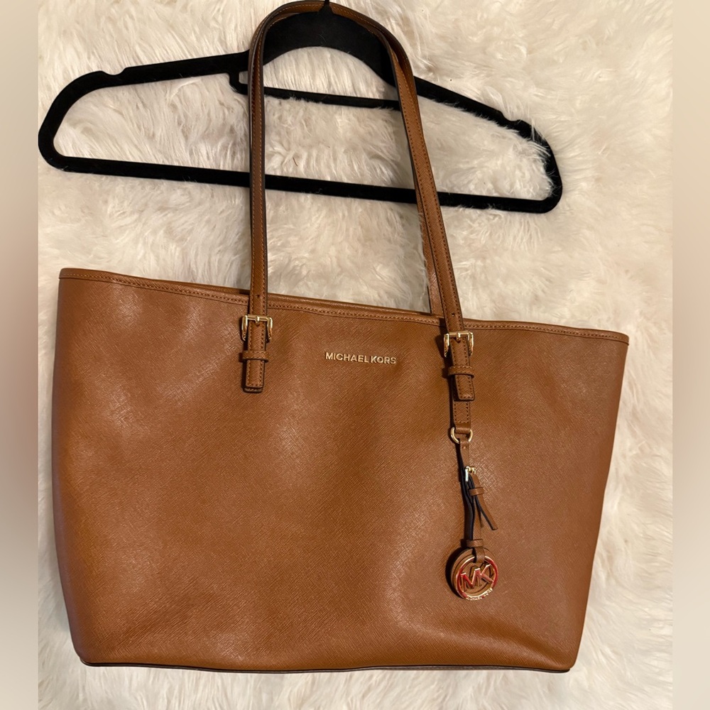 Michael Kors Tan Leather Tote with Gold Charm - Picture 3 of 7